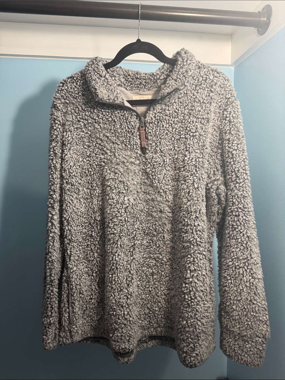 Women's Gray Sherpa Quarter-Zip Turtleneck Pullover Sweater